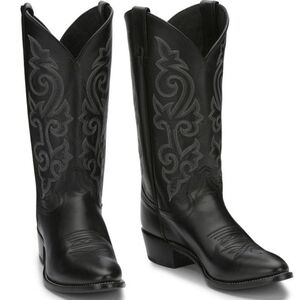 JUSTIN Buck 13" Cowboy Full-Grain Leather Round Toe Western Boot.Black M 9/F 10